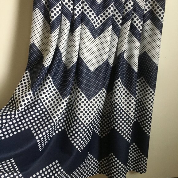 Vintage Handmade Zig-zag & Polka Dots Pleated Midi Skirt - Picture 3 of 14